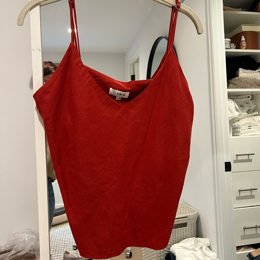 OZMA of California red raw silk tank